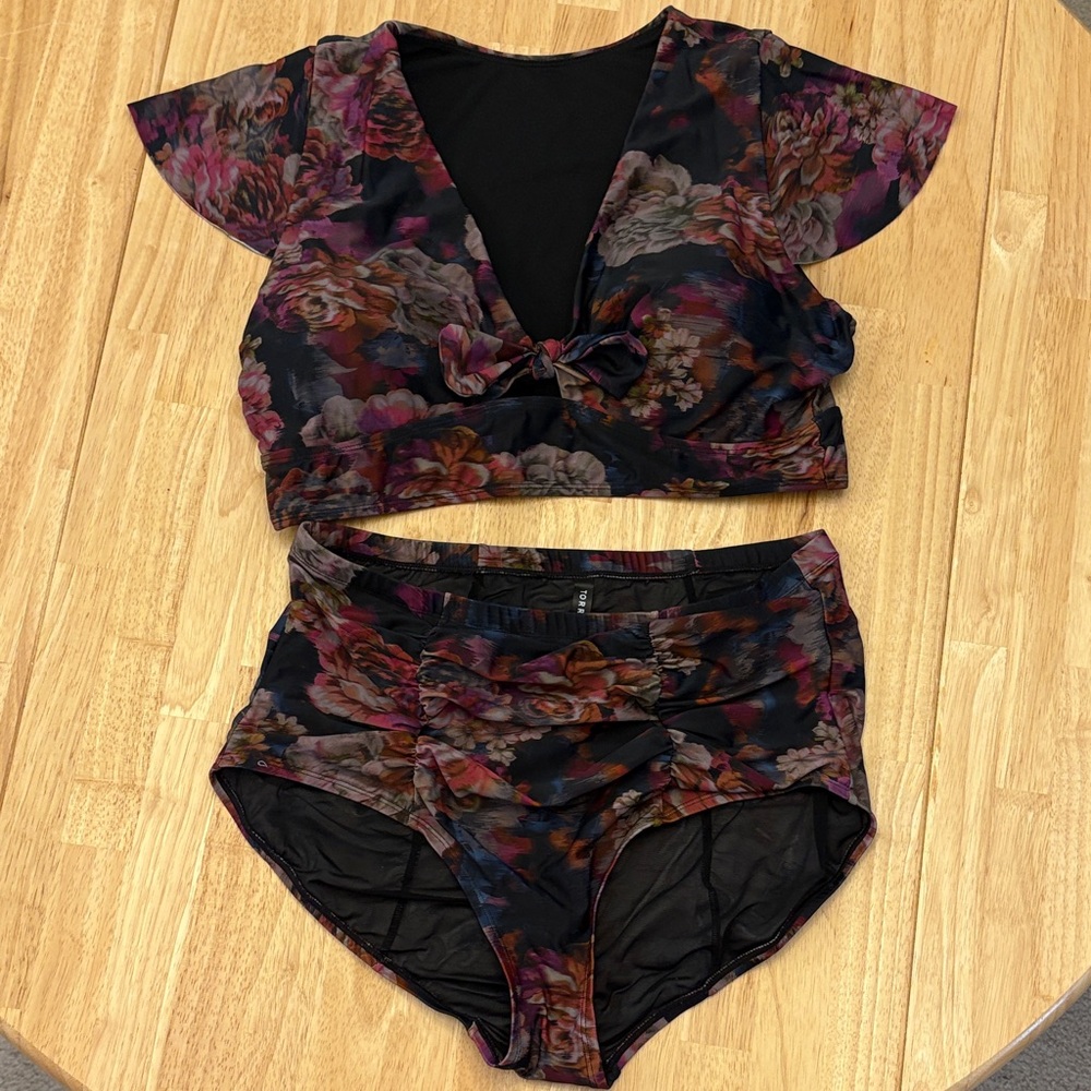 Floral Black and Pink Bikini Set